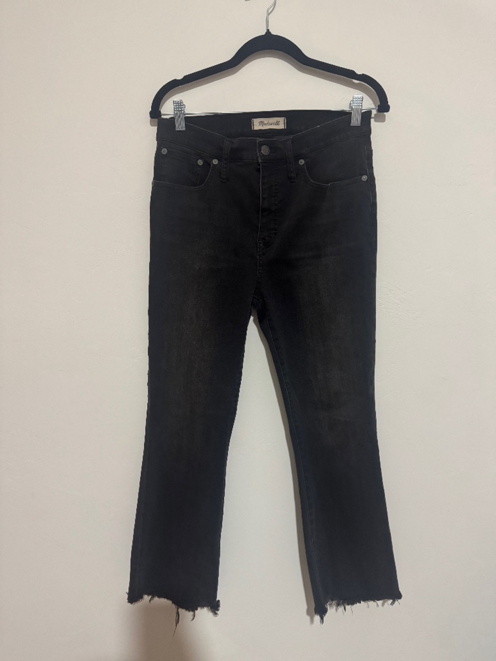 Madewell Cali Demi-Boot Jeans Size 29 Washed Black Chewed Raw Hem Ankle
